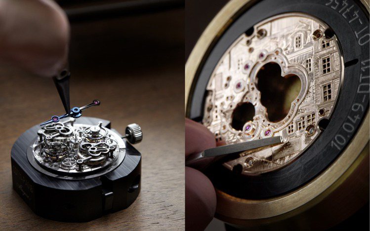 一只手表如何臻至時間與視覺的雙重藝術？Breguet新款5345鏤空雙陀飛輪腕表，在細節、視覺上呈現雙重的微型工藝之美。圖 / Breguet提供。