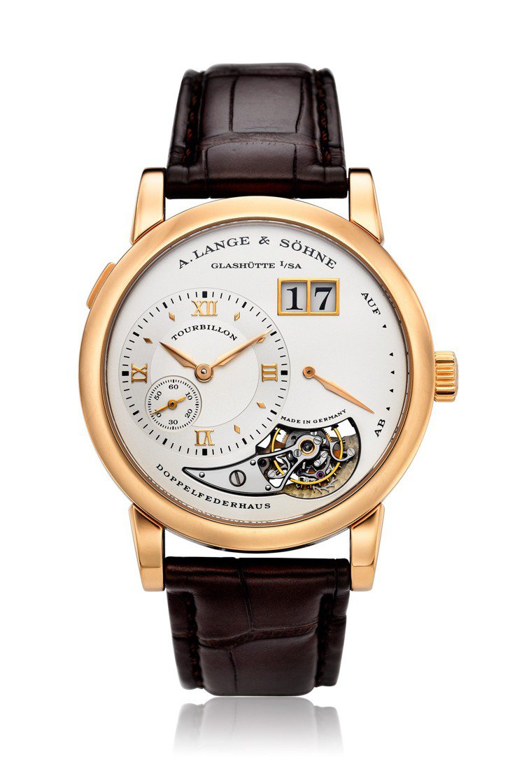朗格編號704.032的Lange 1玫瑰金陀飛輪腕表，估價30,000美元起。...
