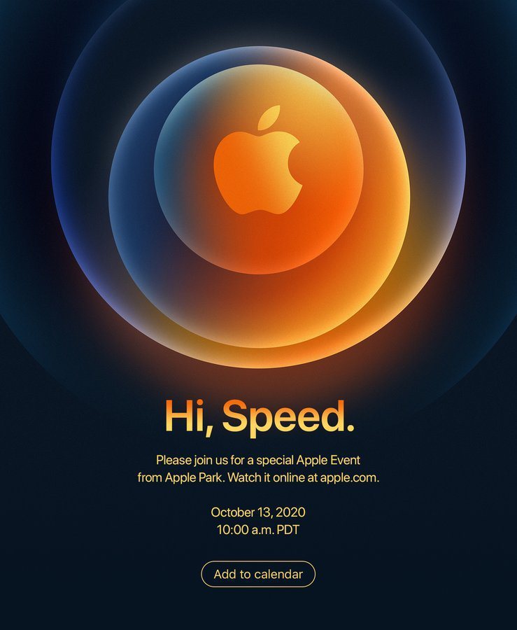 蘋果的邀請函上寫著「嗨，速度」（Hi, Speed），暗示蘋果即將發表5G版iPhone的傳言可能為真。圖／網路照片