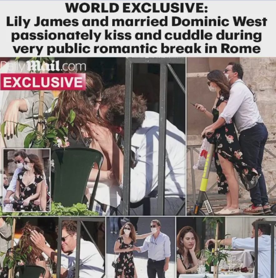 莉莉詹姆斯與多明尼克魏斯特被拍到在羅馬約會、熱吻。圖／摘自Daily Mail 