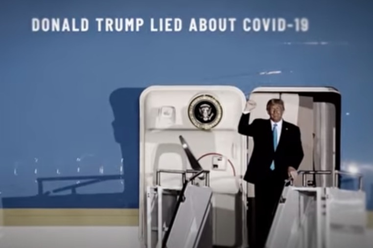 反川普團體「林肯計畫」在廣告中稱川普在新冠病毒上說謊。圖／截自林肯計畫廣告影片