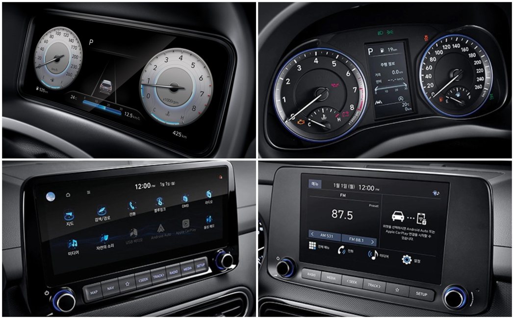 小改款Hyundai Kona在高階車型中配置了雙10.25吋的數位儀表與中控螢...