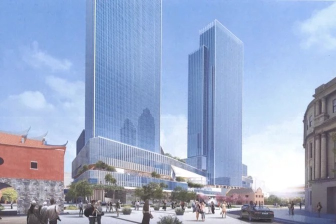 台北市政府雙子星大樓建案模擬圖，文資委員憂心影響古蹟。圖／王俊雄提供