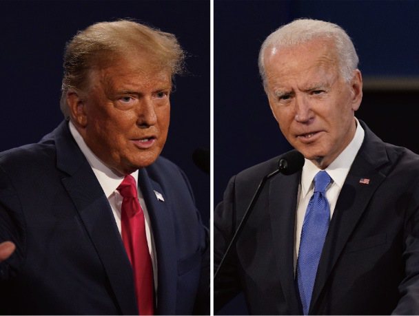 美國總統川普（左）與民主黨總統候選人拜登（右），於台灣時間23日早上完成最後一場辯論，失業率成為辯論焦點。美聯社