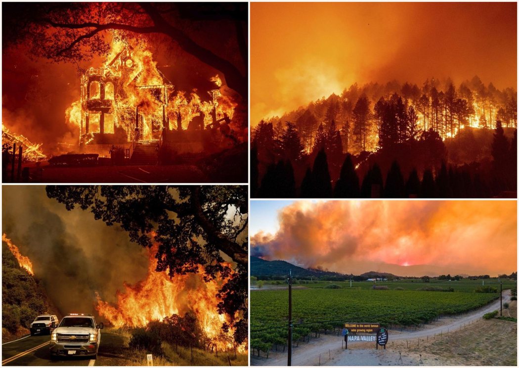 今年納帕創紀錄的遭受了9000起的野火燒毀。（圖片來源：The Washington Post/Tim Carl 和 Napa Valley Register/Noah Berger)