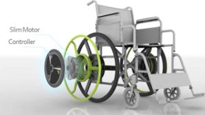 智慧輪椅可拆式套件在一般輪椅上也能迅速組裝，升級成電動輪椅。圖／工研院提供