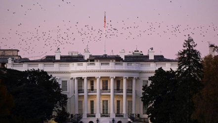 美國新舊任總統交接的變數，明年1月看起來是極為脆弱的時點。圖為美國媒體宣布拜登勝選次日黃昏，白宮上空群鳥亂飛。路透