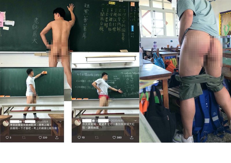 台中市王姓代課教師涉嫌在任職國小教室內，拍攝裸露下體的相片，部分照片角度不像自拍，檢警將追查是否有其他涉案人。圖／台中市議員林祈烽提供