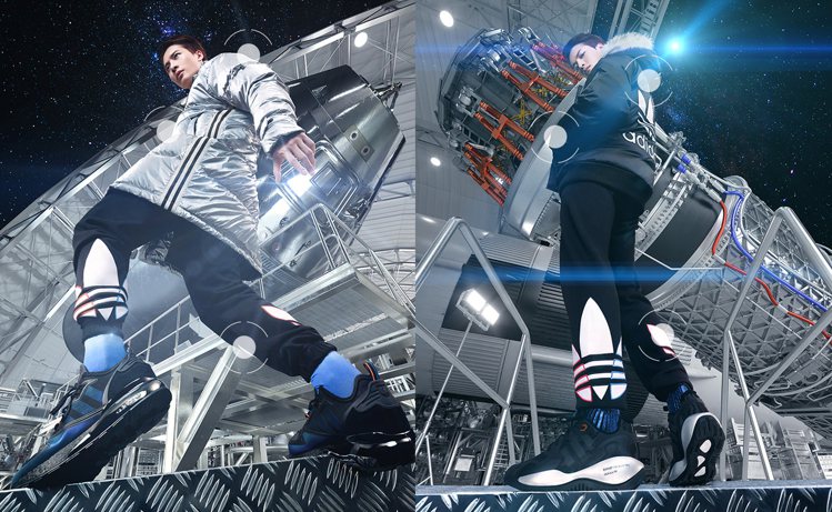 代言人王嘉爾搶先演繹adidas和旗下adidas Originals打造的Space Race系列太空限定跑鞋與運動服飾。圖／adidas提供