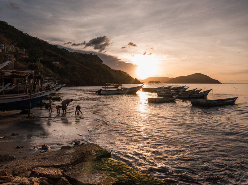 委內瑞拉瓜卡鎮自今年九月起，掀起一股尋寶淘金潮。圖為上月30日一個家庭在海邊尋寶。紐約時報