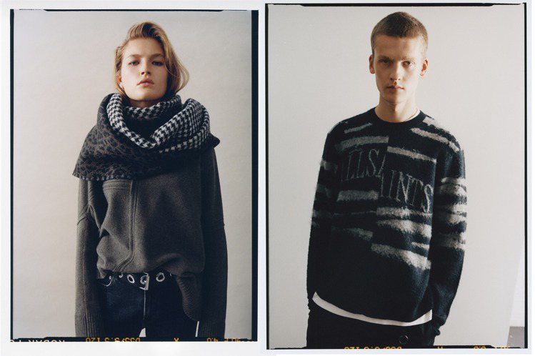 英倫品牌AllSaints在冬季系列中，加入了部分回收再利用的棉花、羊毛等素材，再製成服裝，且仍保有品牌最重要的潮流DNA。圖／AllSaints提供