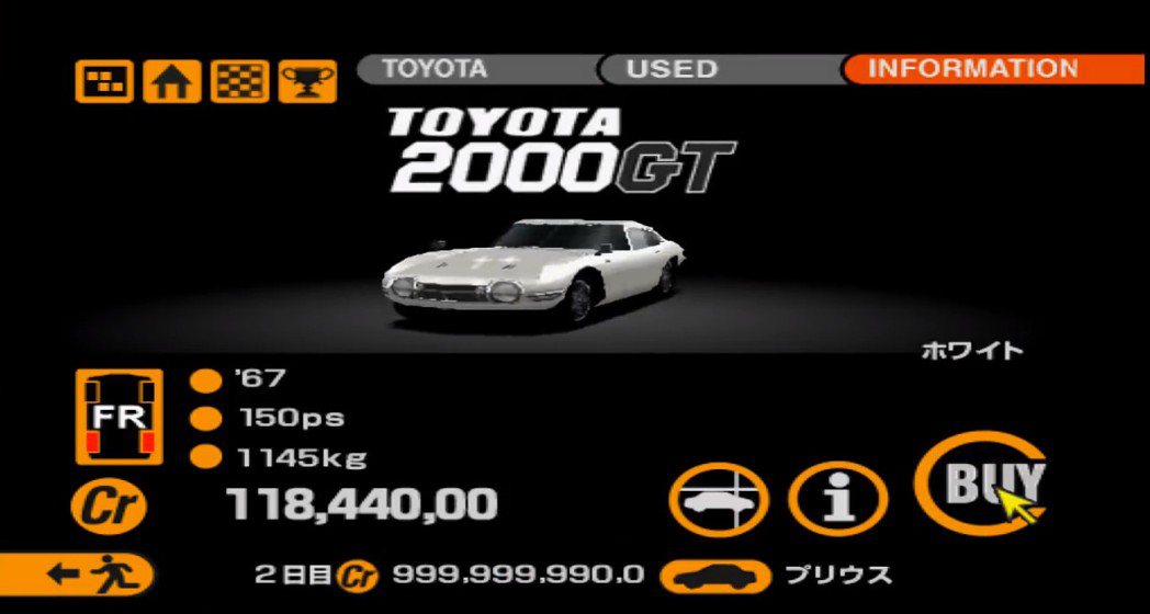 《跑車浪漫旅2》遊戲還收錄了當時的新款車，以及過往的經典名車。圖片為Toyota...