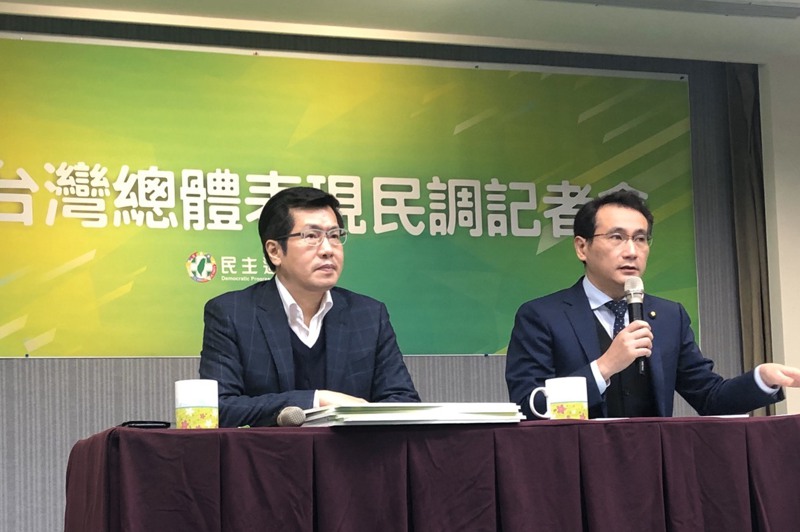 民進黨22日發布「2020台灣總體表現民調」，由民進黨立委羅致政（左）及鄭運鵬說明。記者丘采薇／攝影