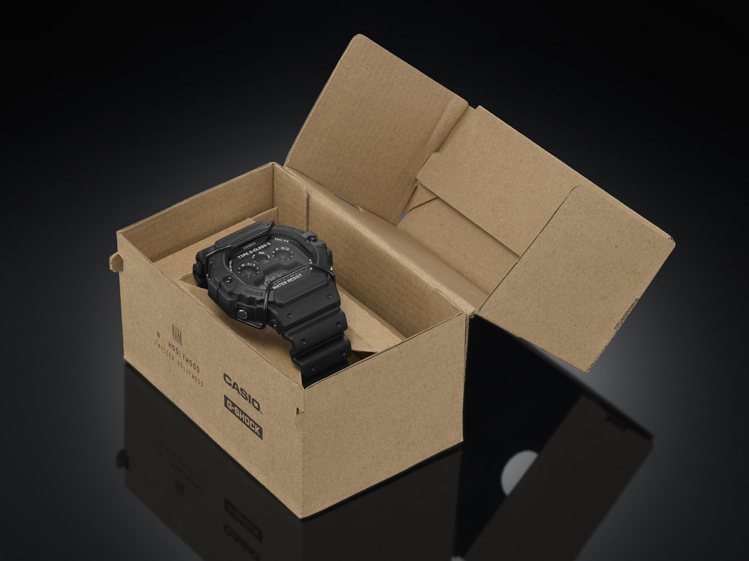 外盒包裝打造成軍用補給箱樣貌，而表背及外包裝則印上軍用規格文字。圖／CASIO提供