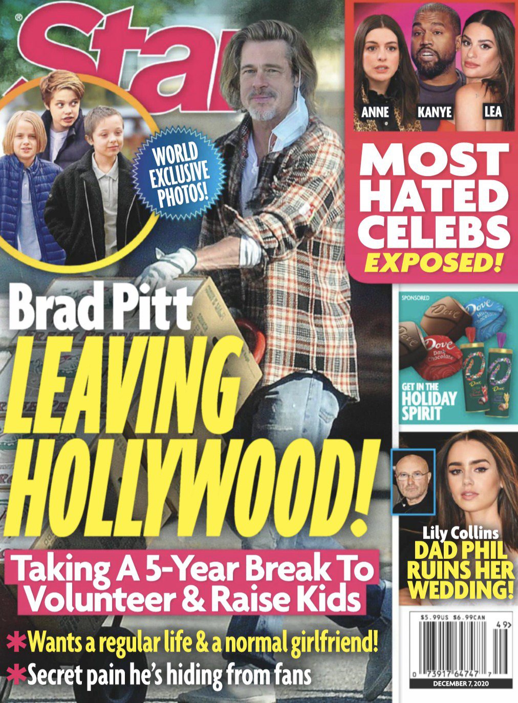 布萊德彼特被雜誌以封面報導，將要離開好萊塢，揮別水銀燈下的生活。圖／摘自Star