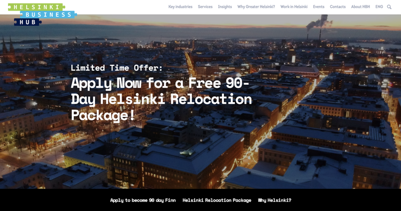 芬兰在1个月内已收到超过5300人申请参加由芬兰首都商务促进局（Helsinki Business Hub，HBH）组织的90天芬兰人活动（90 Day Finn campaign）。（HBH官网截图）(photo:UDN)