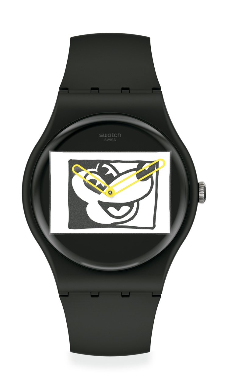 SWATCH與迪士尼、Keith Haring聯名黑白米奇腕表3,950元。圖／...