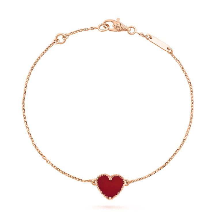 Sweet Alhambra心形手鍊，玫瑰金鑲嵌紅玉髓，43,000元。圖／梵克雅寶提供