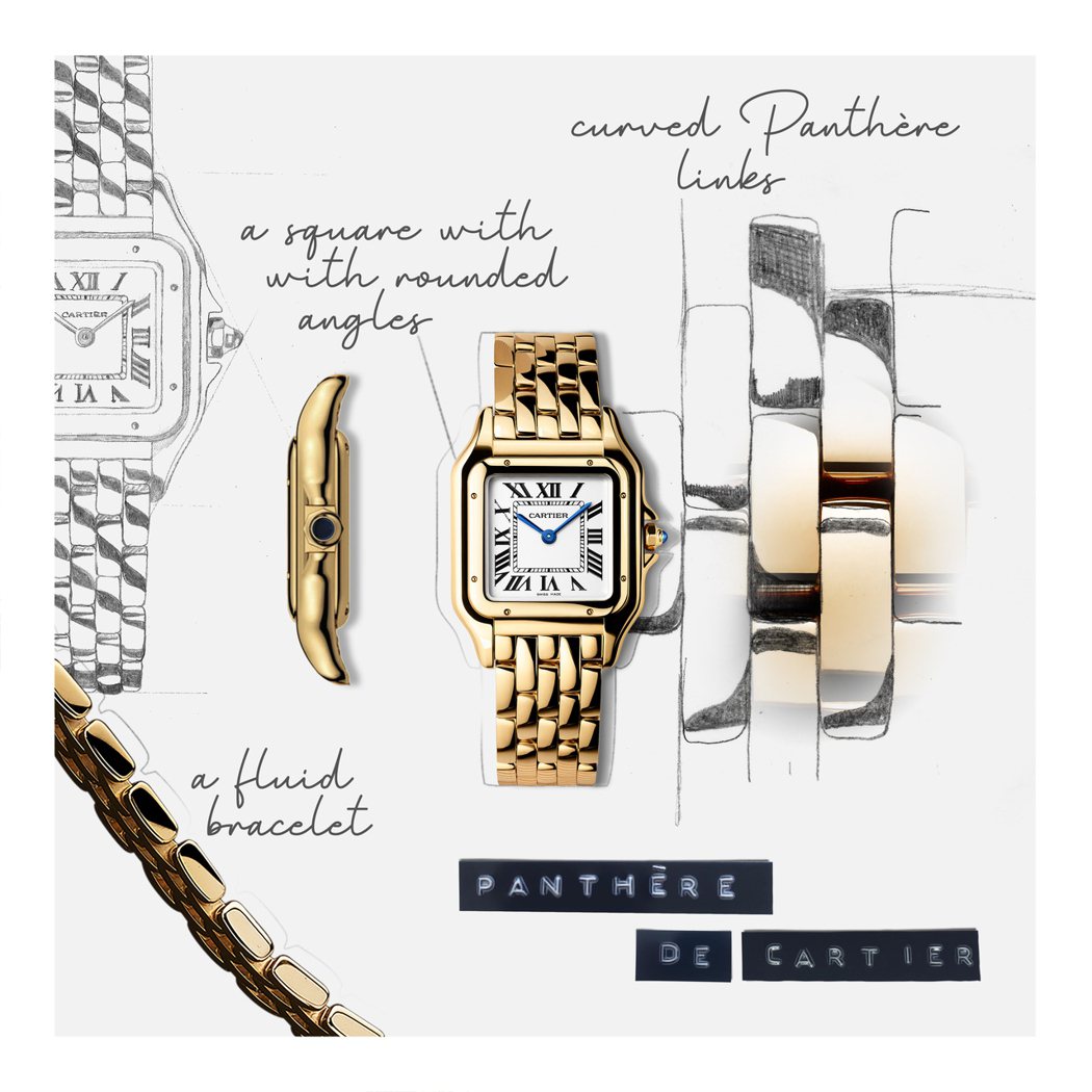 Panthère美洲豹腕錶名字來自靈巧服貼的腕錶錶鍊，柔潤的鍊節經縝密構思設計。...