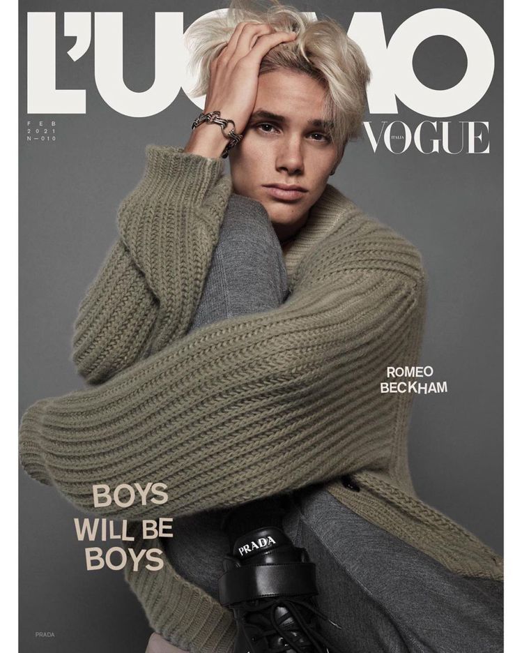 羅密歐貝克漢登上義大利《L'Uomo Vogue》雜誌封面。圖／摘自羅密歐貝克漢IG