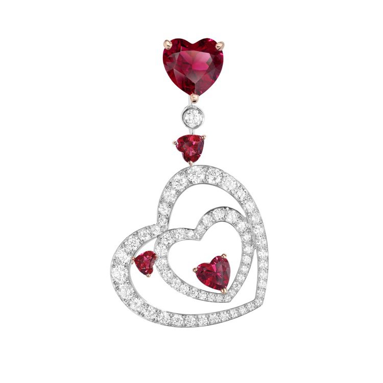 FRED Pretty Woman系列Glamorous項鍊可拆成紅碧璽和鑽石單邊耳環，價格店洽。圖／斐登提供