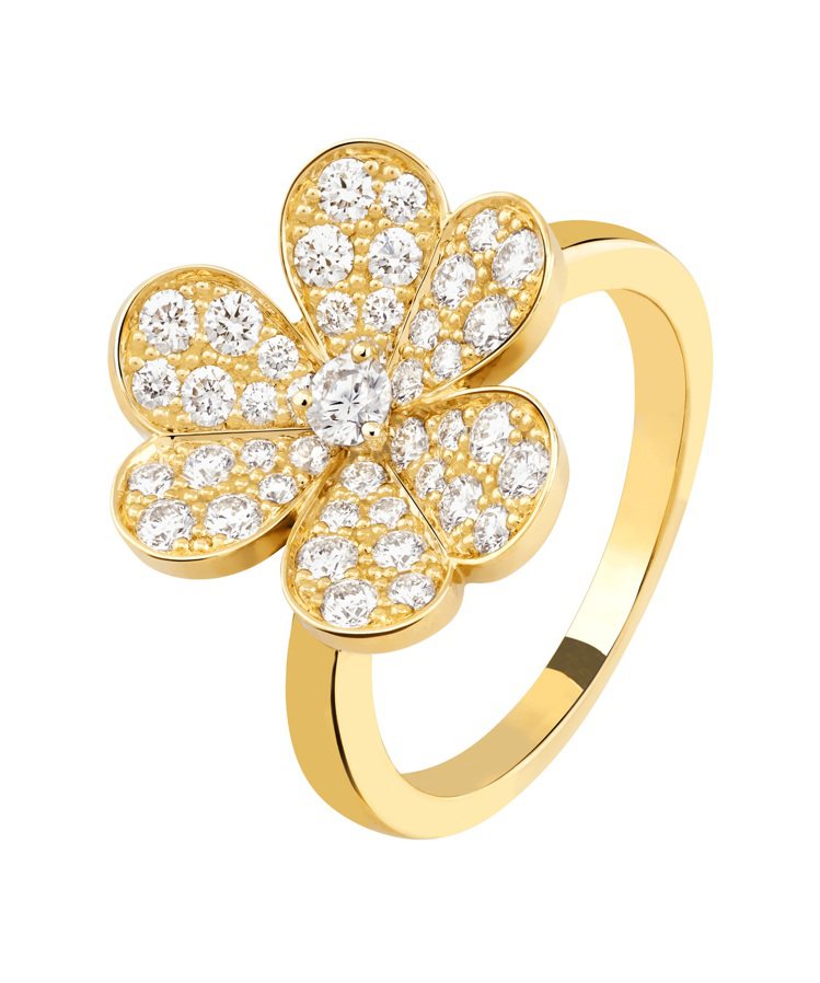 梵克雅寶Frivole戒指，黃K金鑲嵌鑽石，27萬1,000元。圖／梵克雅寶提供