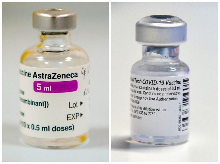 阿斯特捷利康與輝瑞開發與生產的新冠疫苗。法新社