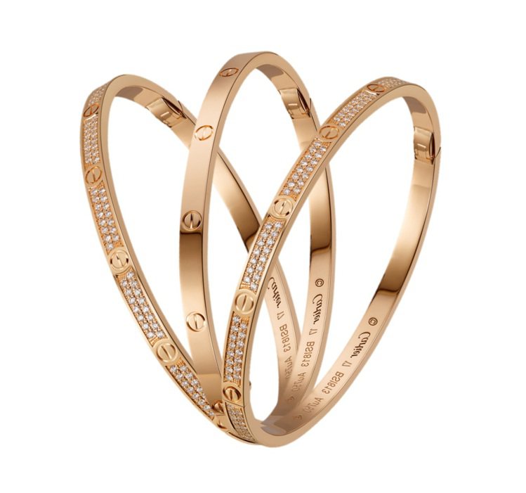 LOVE玫瑰金手環細版，12萬5,000元起。另有白K金、黃K金可選擇。圖／卡地亞提供