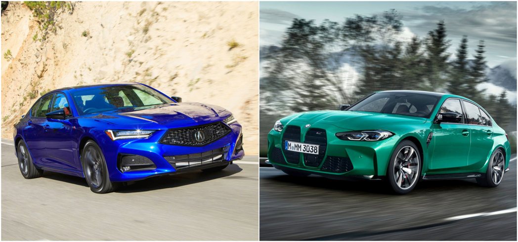 (左)Acura TLX Type-S(右) BMW M3。 摘自Acura &...