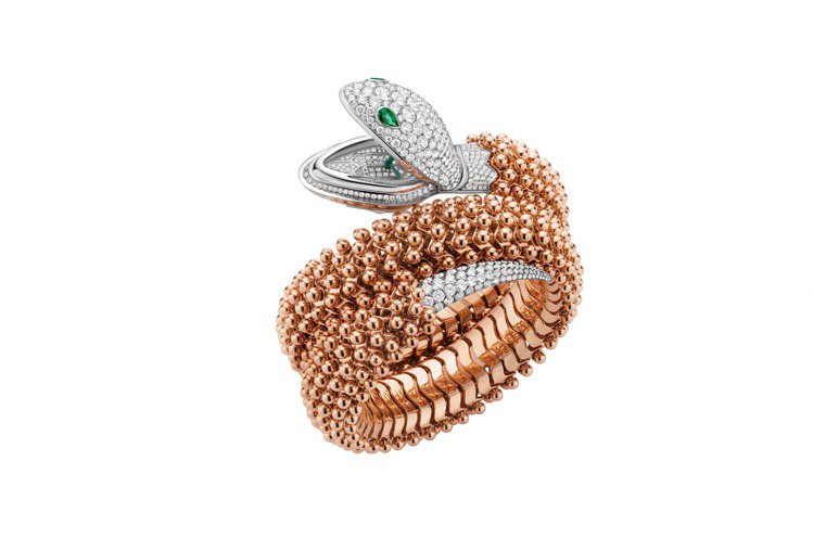 BVLGARI SERPENTI MISTERIOSI PALLINI系列頂級玫瑰金珠寶腕表，約597萬8,000元。圖／寶格麗提供