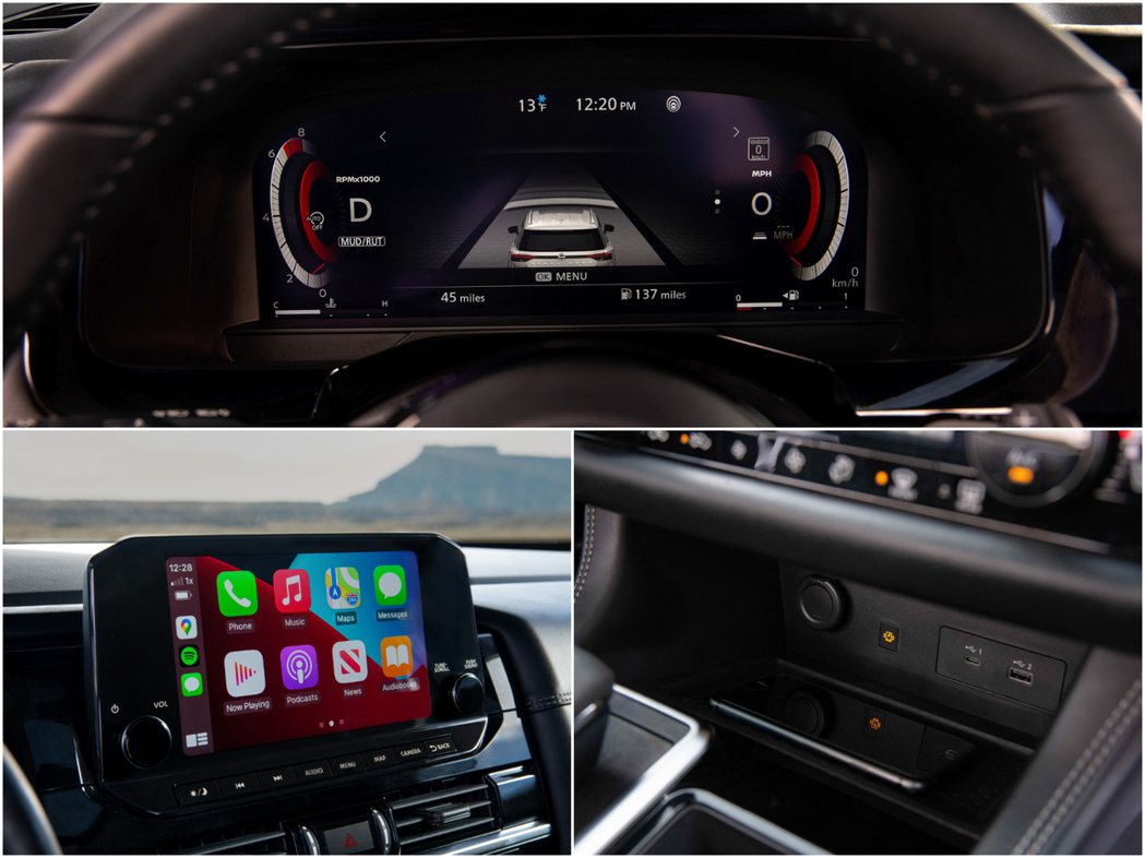 12.3吋數位儀表、9吋中控娛樂顯示幕以及無線充電板。 圖／Nissan提供