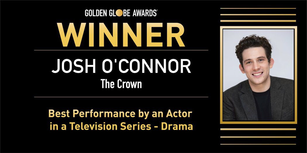 喬許歐康納以「王冠」獲得金球獎最佳戲劇類男主角。 圖／擷自金球獎官方推特