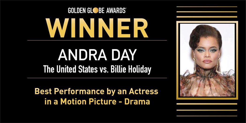 安德拉黛以「美國比莉哈樂黛」獲得金球獎電影最佳劇情類女主角。 圖／擷自金球獎官方...