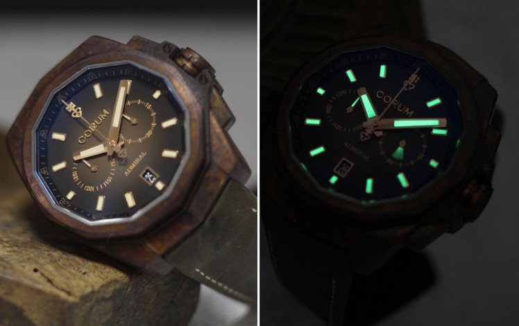 CORUM日前推出新款的海軍上將系列45毫米青銅腕表。仿舊而且會隨時間變化的青銅表殼，懷古氣氛鮮明。圖 / CORUM提供。
