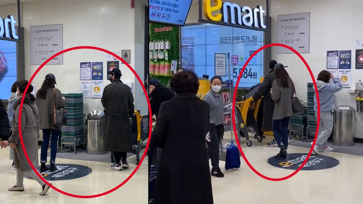 網友稱在韓國超市偶遇鄭敬淏與秀英。圖／擷自微博