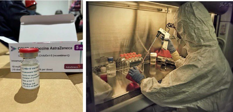 首批新冠疫苗AZ11.7萬劑疫苗抵台。衛福部食藥署公布檢驗封緘作業畫面。圖／食藥署提供