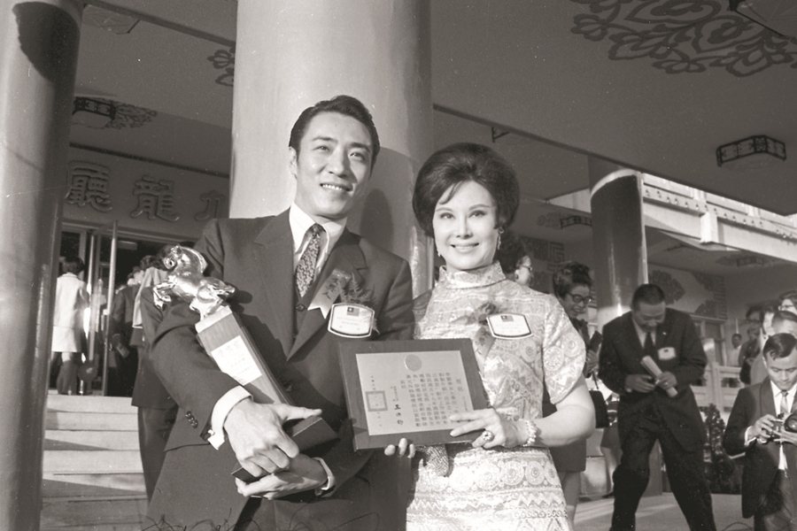 楊群（左）與李麗華（右）1969年以《揚子江風雲》一同拿下金馬獎影帝影后。 圖／聯合報系資料照