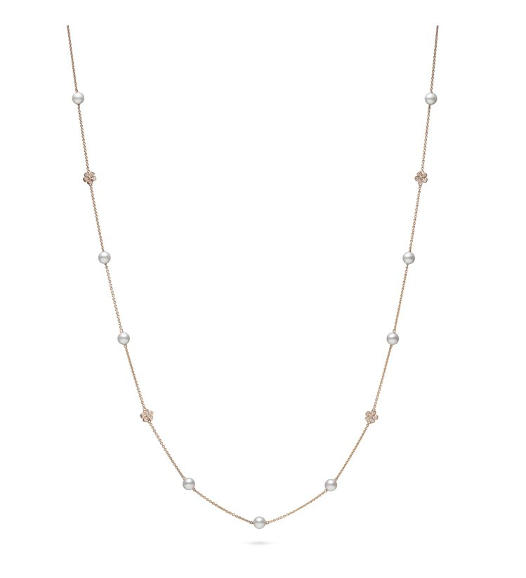 MIKIMOTO Cherry Blossom系列珍珠鑽石長項鍊，29萬6,000元。圖／MIKIMOTO提供