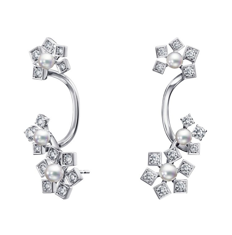 TASAKI floral stars 鑽石珍珠白K金耳環，53萬7,000元。圖／TASAKI提供