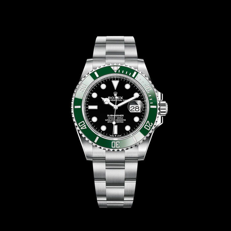 勞力士的Submariner Date腕表具備精密與深潛性能，加上綠色陶瓷表圈因而為愛好者趣稱為「綠水鬼」。圖 / 勞力士提供。