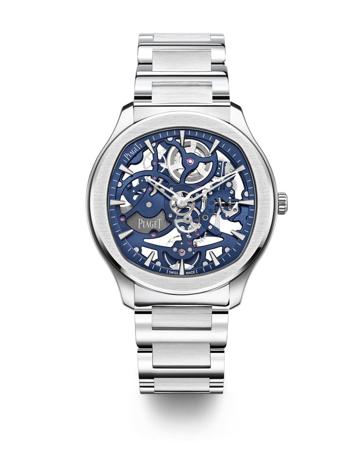 PIAGET Polo系列伯爵藍鏤空超薄精鋼腕表，約89萬5,000元。圖 / 伯爵表提供。