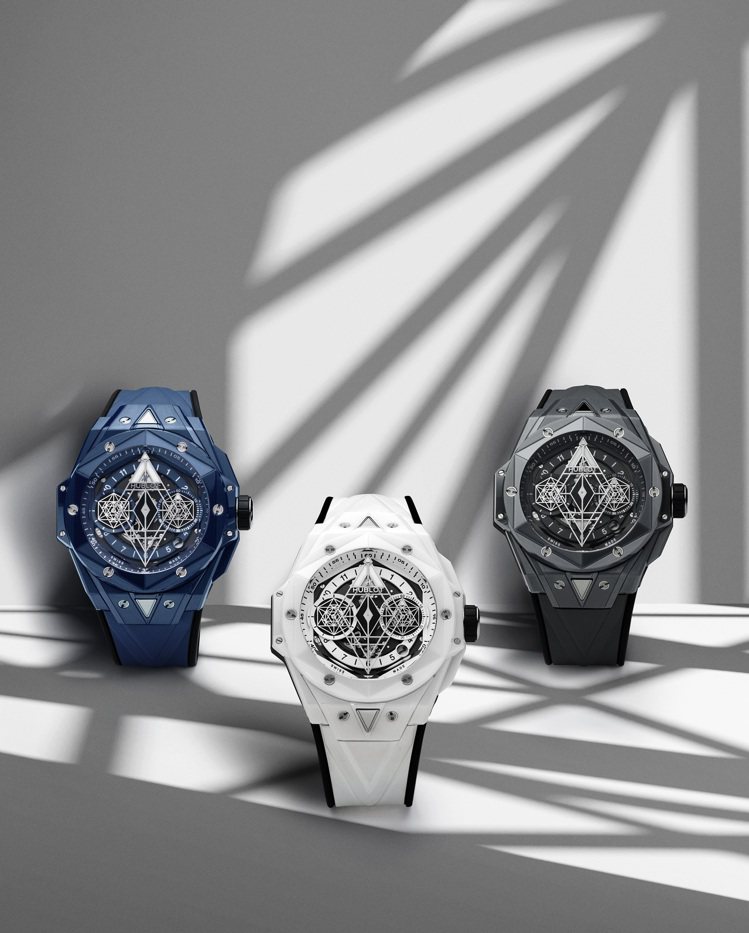 Big Bang Sang Bleu II系列亮彩陶瓷腕表，各84萬7,000元，分別全球限量200只。圖／宇舶表提供