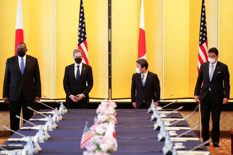 美國與日本的外交及國防首長3月舉行「二加二會談」。路透