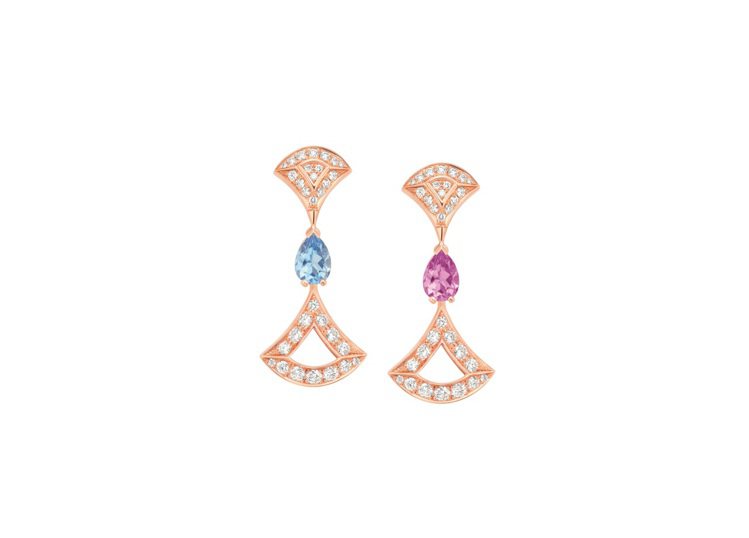 BVLGARI Divas' Dream系列玫瑰金鑽石與彩寶耳環，約34萬3,900元。圖／寶格麗提供