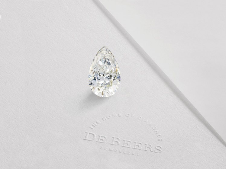拋光自129.71克拉鑽石原石的4顆1888 Master Diamonds系列鑽石，其中一顆10.31克拉梨形鑽石。圖／DE BEERS提供