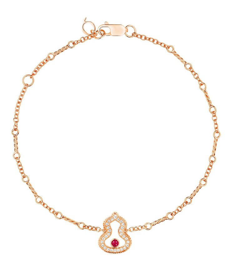 Qeelin Wulu Legend系列日常款，18K玫瑰金鑽石紅寶石手鍊，58,500元。圖 / Qeelin提供。