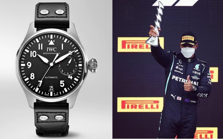 拿下Emilia Romagna分站第二名的Lewis Hamilton，配戴了「大飛46」腕表。圖 / 翻攝自ig（合成圖）。