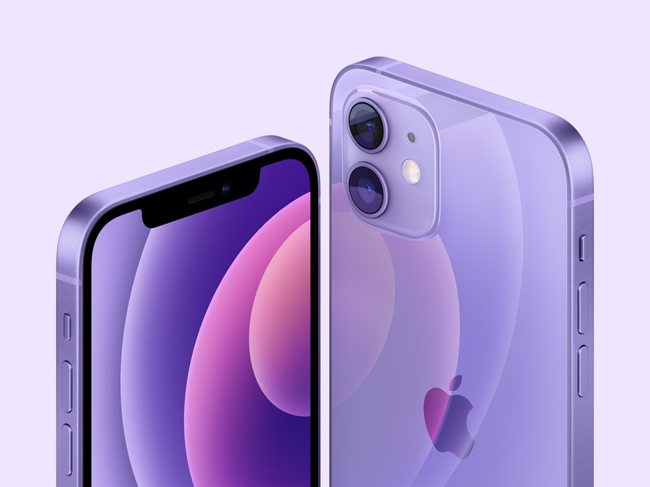 蘋果在春季發表會中驚喜亮相夢幻紫色版的iPhone 12和iPhone 12 mini。圖／蘋果提供