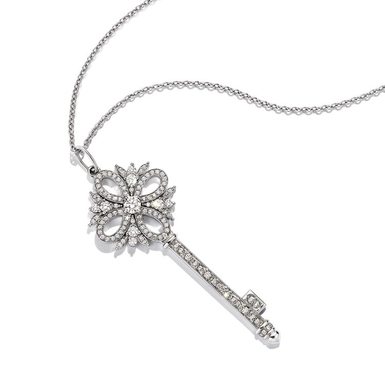 Tiffany Keys鉑金鑲鑽鑰匙鍊墜，25萬4,000元。圖／Tiffany提供