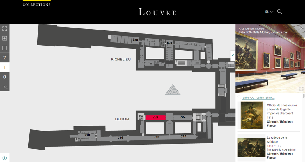 巴黎羅浮宮設計線上地圖，透過網路就能逛遊不同樓層、展廳。 圖／Musée du ...
